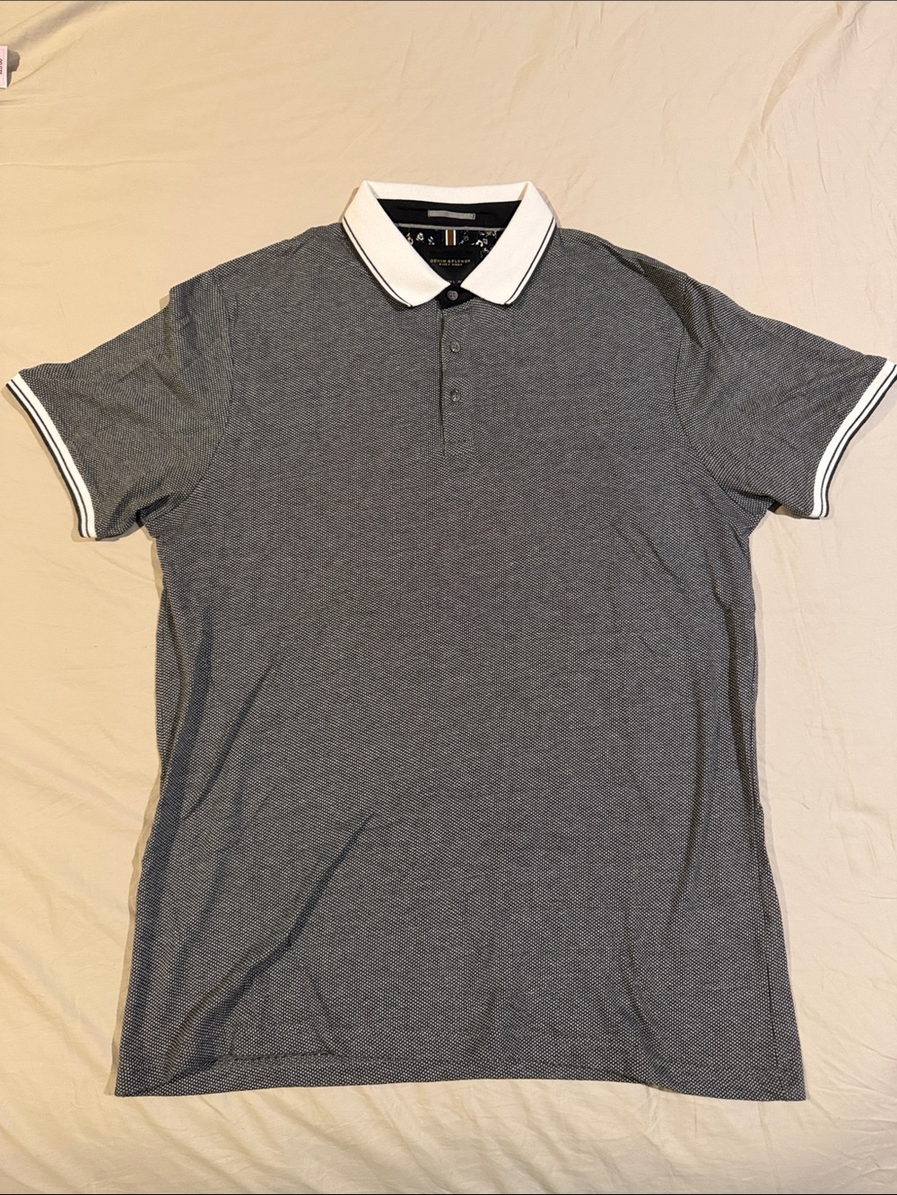 Denim & Flower Men's Grey Polo with White Contrast Collar